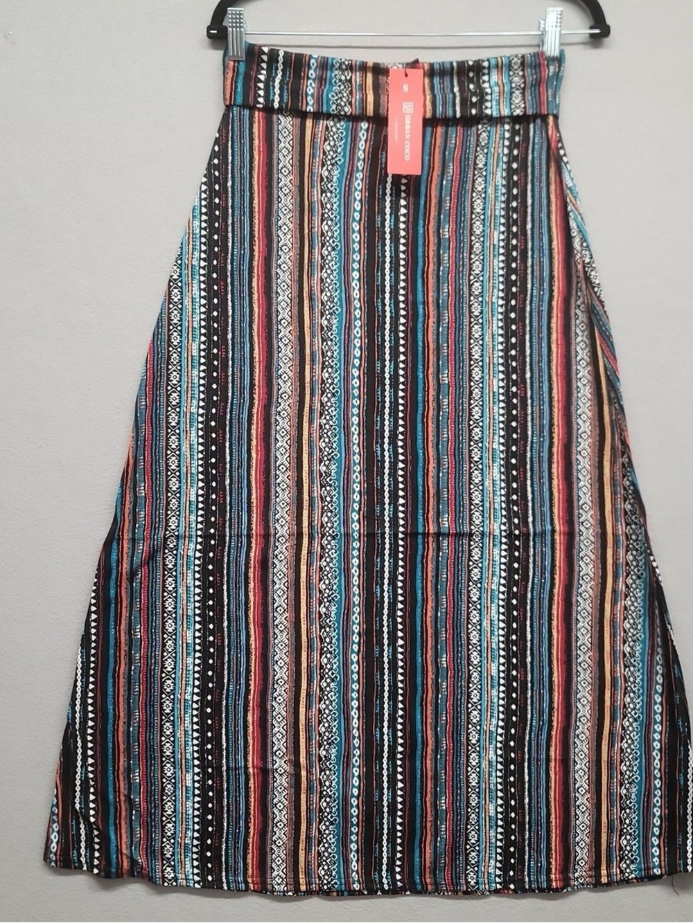 Multi-Stripe Maxi Skirt in Black, Teal & Coral - Women